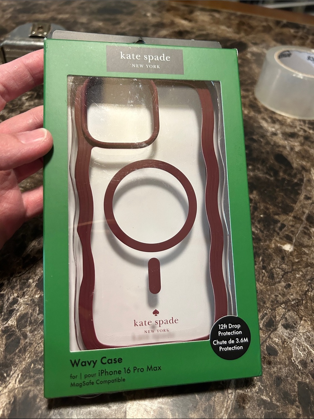 kate spade White iPhone 16 Pro Max Case with Brown Wavy Trim
